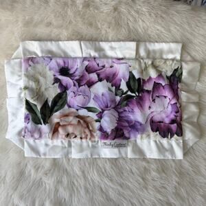 Minky Couture Mini Baby Lovey Blanket Floral purple ivory peach satin trim